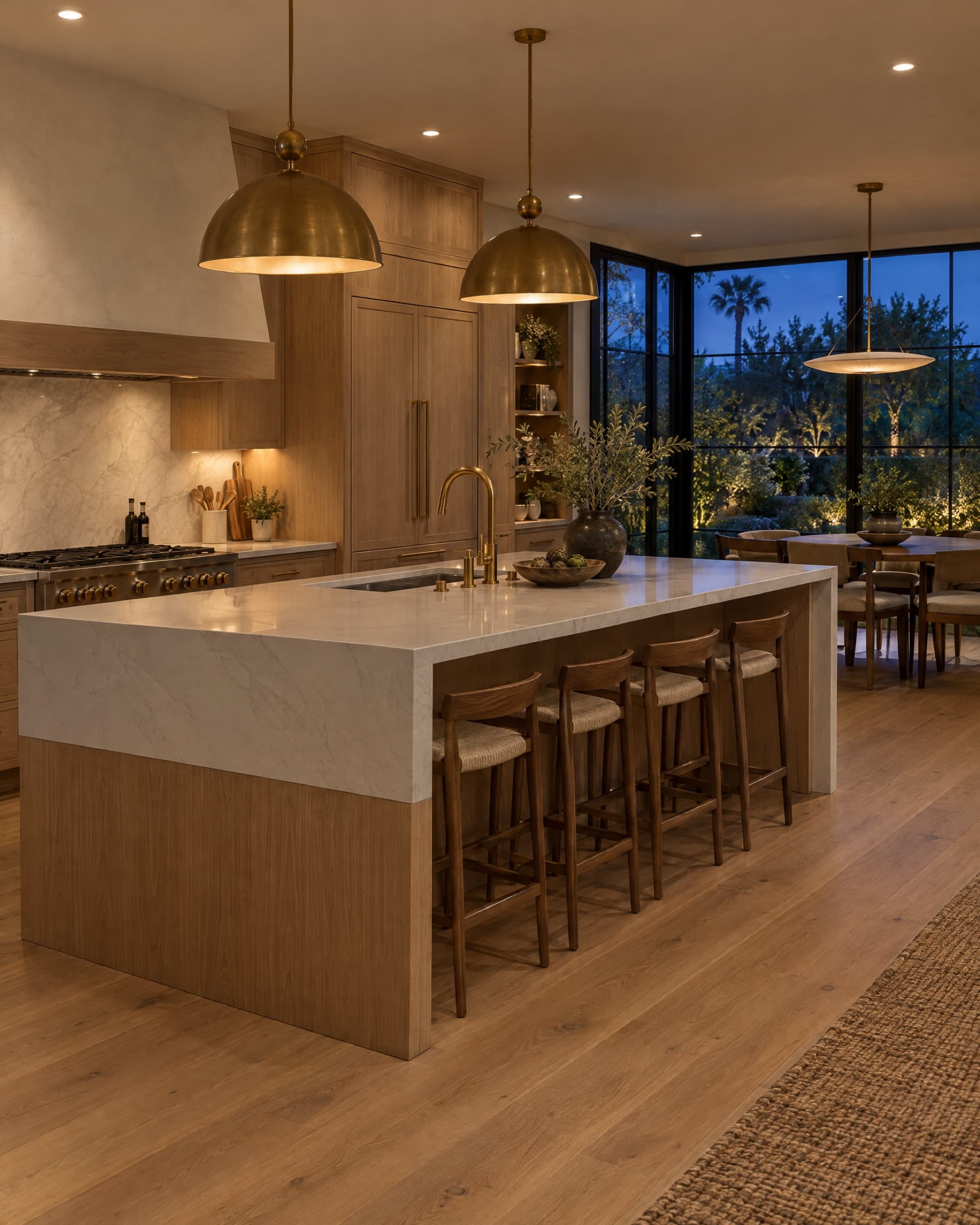Remodeled modern kitchen with white oak cabinets and a quartz island